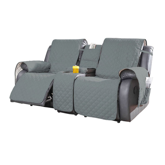 2-Seater Water Resistant Non-Slip Split Recliner Couch Cover with Console Sofa Chair Protector Slipcovers Gray