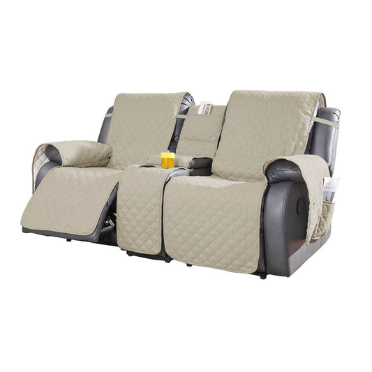2-Seater Water Resistant Non-Slip Split Recliner Couch Cover with Console Sofa Chair Protector Slipcovers Khaki