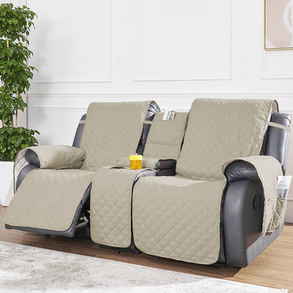 2-Seater Water Resistant Non-Slip Split Recliner Couch Cover with Console Sofa Chair Protector Slipcovers Khaki