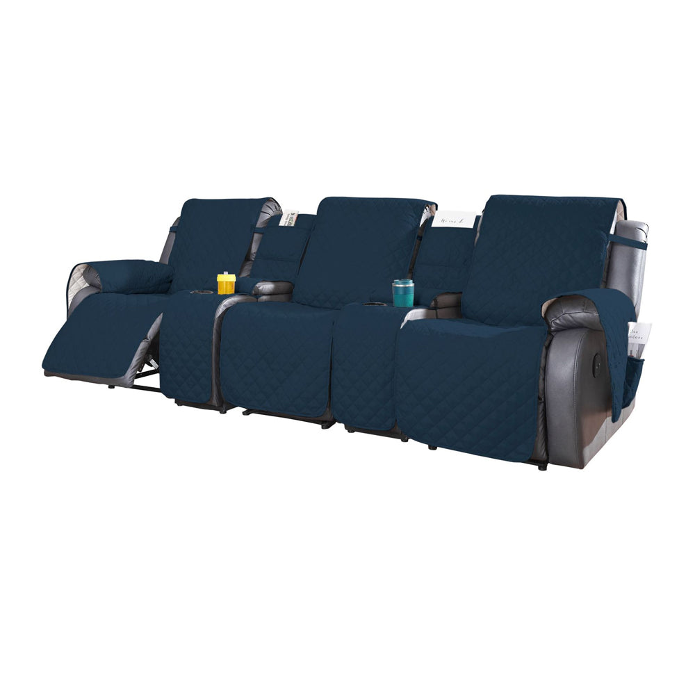 3-Seater Water Resistant Non-Slip Split Recliner Couch Cover with Console Sofa Chair Protector Slipcovers Navy Blue