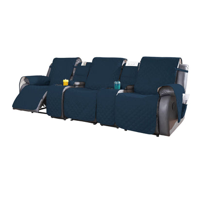 3-Seater Water Resistant Non-Slip Split Recliner Couch Cover with Console Sofa Chair Protector Slipcovers Navy Blue
