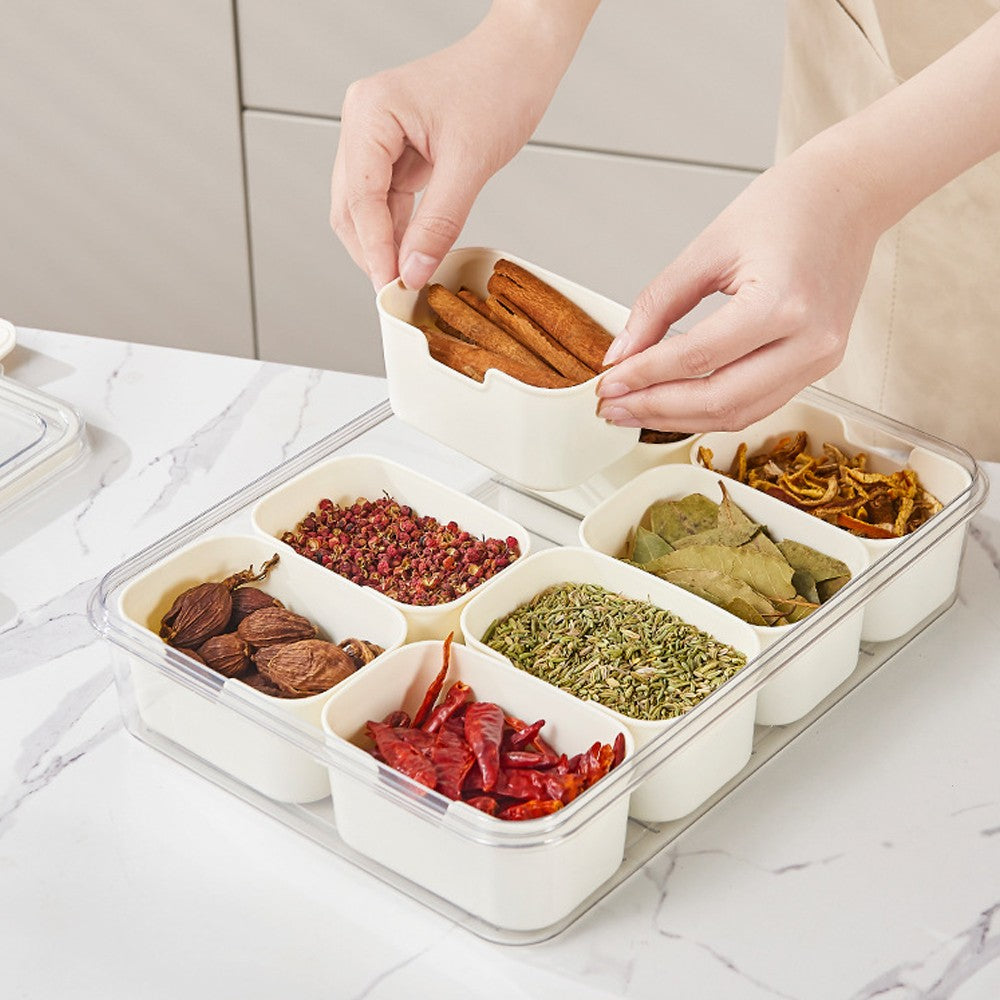 2Pcs 4 and 8-Compartment Divided Serving Tray Snack Platter Spice Box with Lid