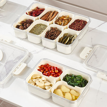 2Pcs 4 and 8-Compartment Divided Serving Tray Snack Platter Spice Box with Lid