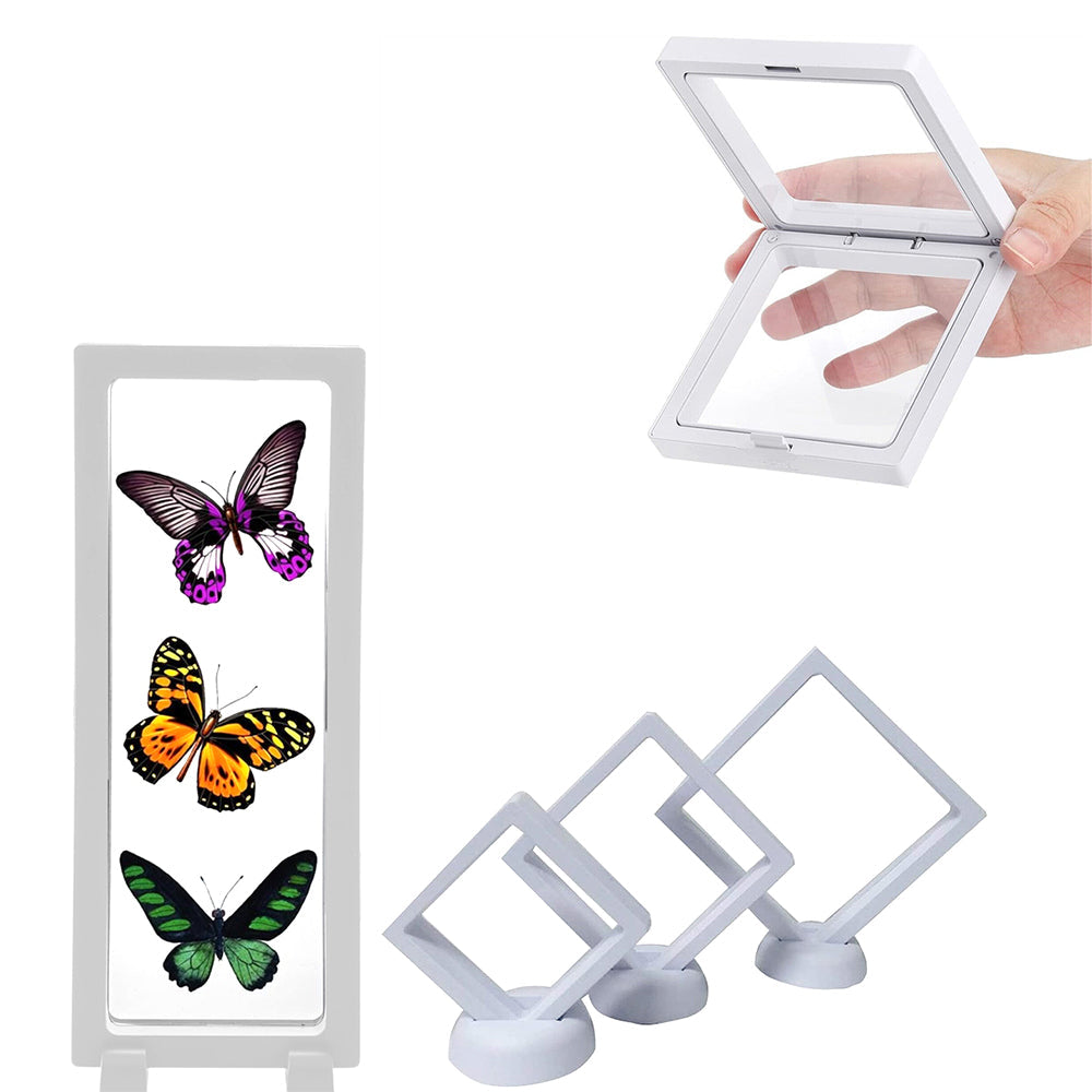 4Pcs Set 3D Floating Frame Display Holder Stands Clear Jewelry Storage Box