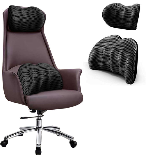2Pcs Set Lumbar Neck Support Pillow Memory Foam Cushion for Car Office Chair Seat Black