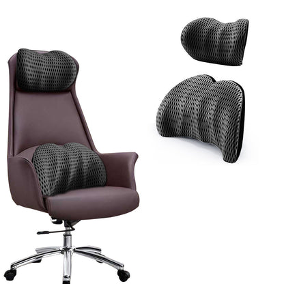 2Pcs Set Lumbar Neck Support Pillow Memory Foam Cushion for Car Office Chair Seat Dark Gray