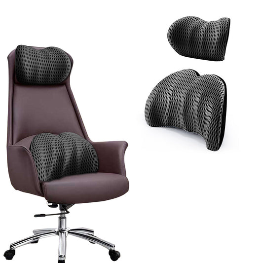 2Pcs Set Lumbar Neck Support Pillow Memory Foam Cushion for Car Office Chair Seat Dark Gray