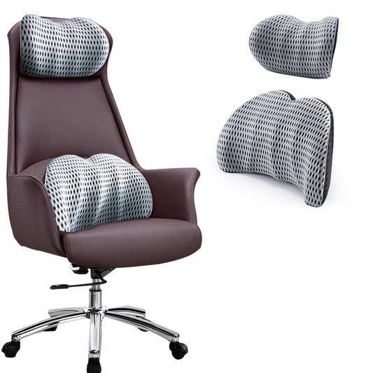 2Pcs Set Lumbar Neck Support Pillow Memory Foam Cushion for Car Office Chair Seat Gray Combo