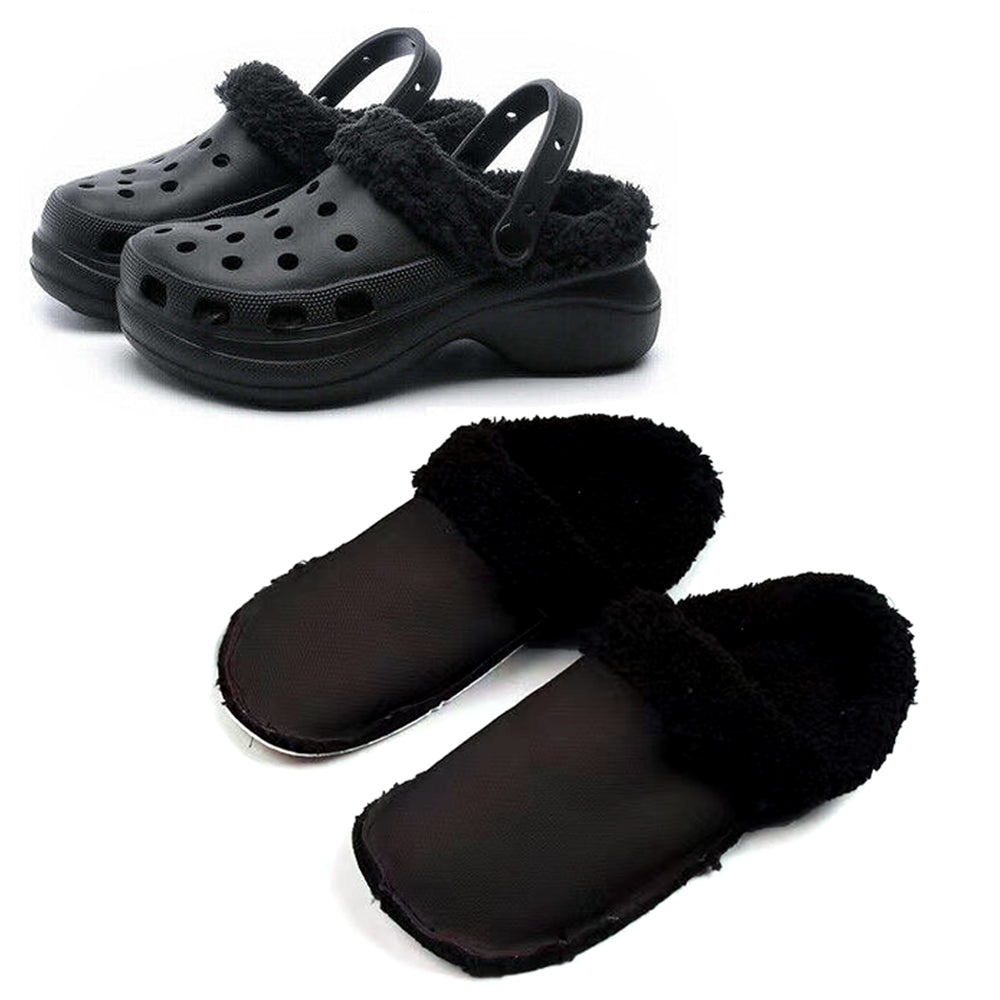 Fleece Fluffy Fuzzy Lining Warm Insoles for Crocs Black EU42-43