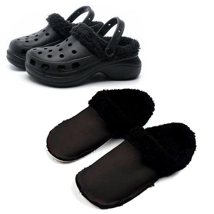 Fleece Fluffy Fuzzy Lining Warm Insoles for Crocs Black EU46-47