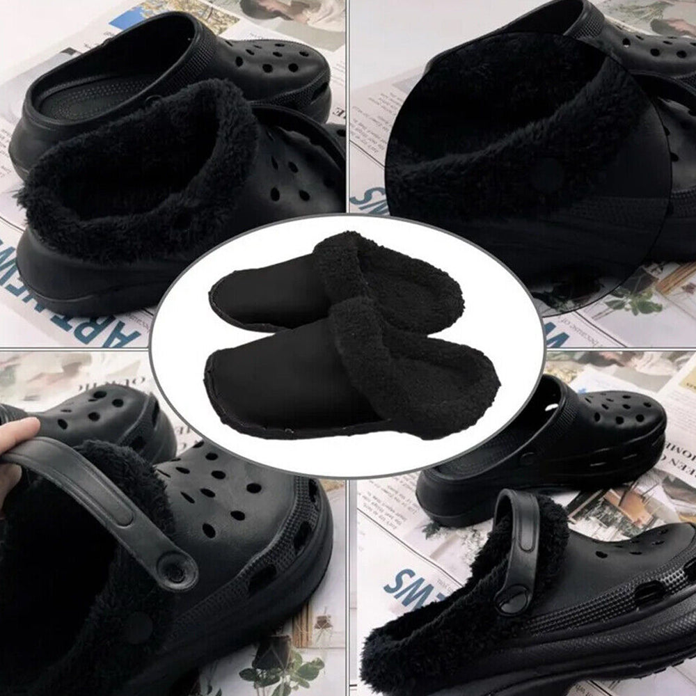 Fleece Fluffy Fuzzy Lining Warm Insoles for Crocs Black EU42-43