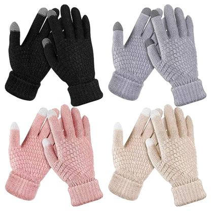 4 Pairs Winter Thermal Lined Warm Gloves Men Women Touchscreen Knitted Gloves
