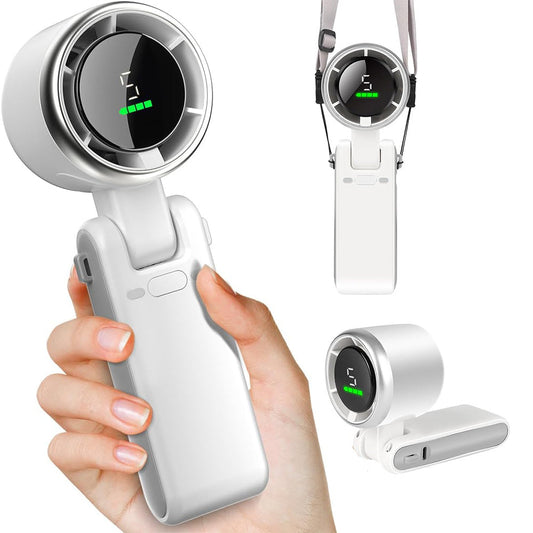 3-in-1 Rechargeable Mini Turbo Fan Portable 5-Gear Wind Handheld Cooling Fan for Outdoor Activities Travel Working White