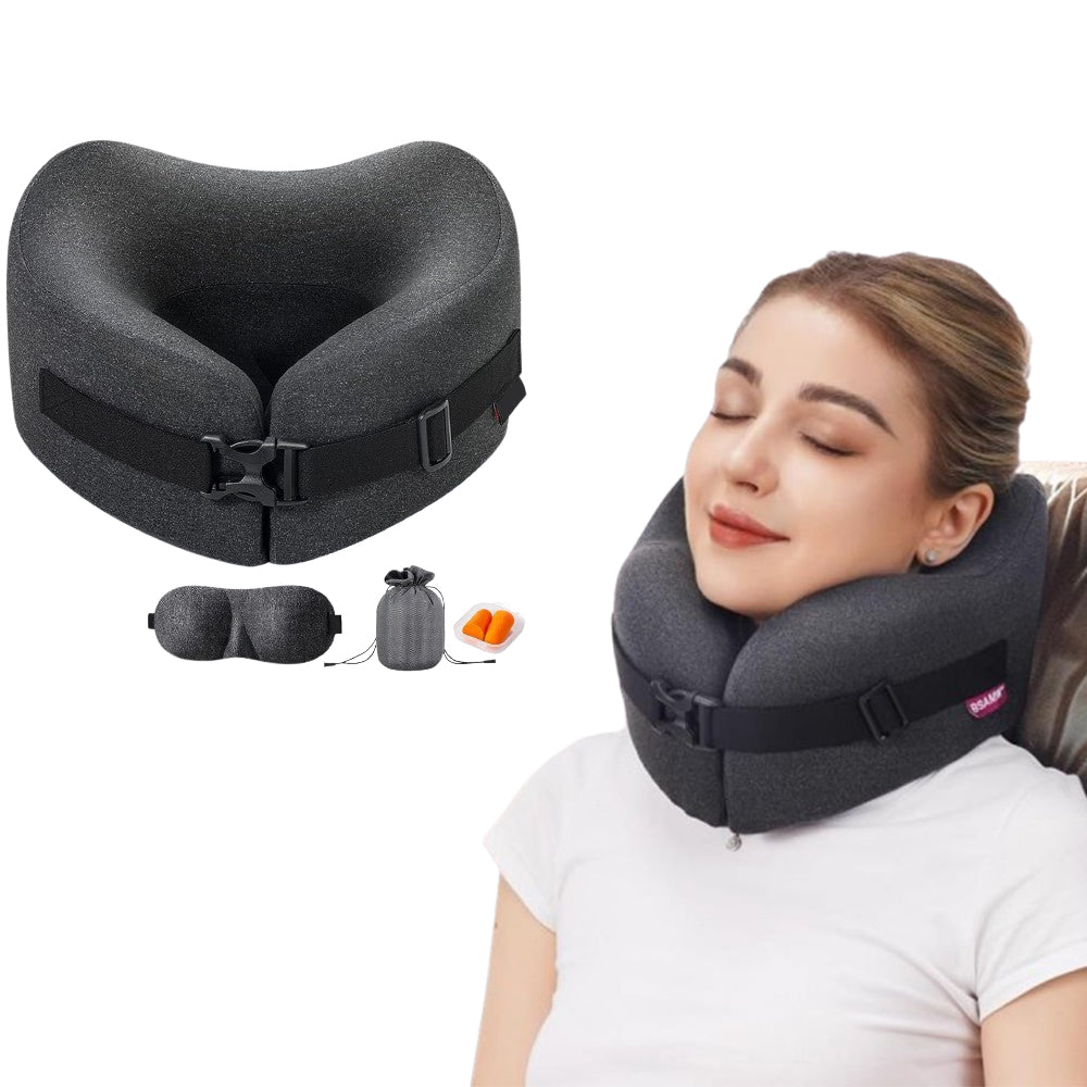 Travel Airplane Pillow Set Memory Foam Neck Pillow Eye Mask Earmuffs Travel Essentials Accessories