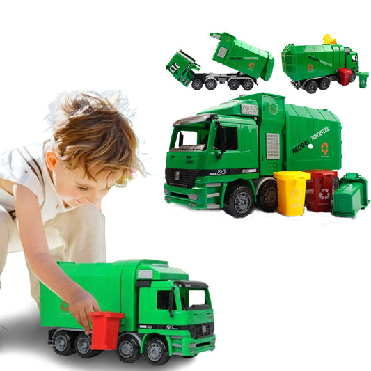 Inertia Automatic Lifting Loading Garbage Truck Toy with 3Pcs Trash Cans Kids Vehicle Toys