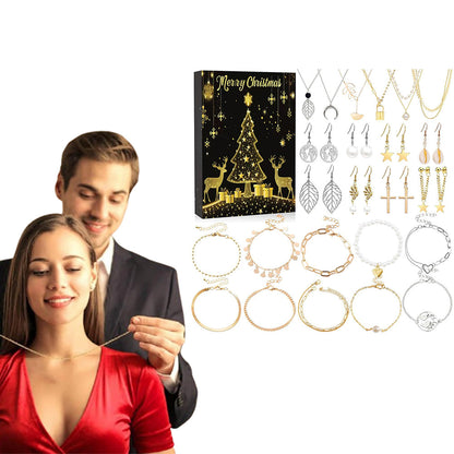 24 Days Jewerly Countdown to Christmas Calendar Xmas Necklace Earrings Bracelet Advent Calendar Surprise Box Style 1
