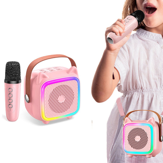 Mini Karaoke Machine with Single Microphone Portable Bluetooth Speaker Pink