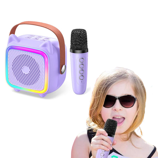 Mini Karaoke Machine with Single Microphone Portable Bluetooth Speaker Purple