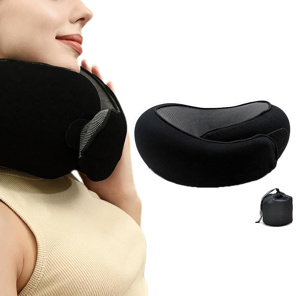Memory Foam Travel Pillow Neck Support Pillow for Airplane Sleep Black