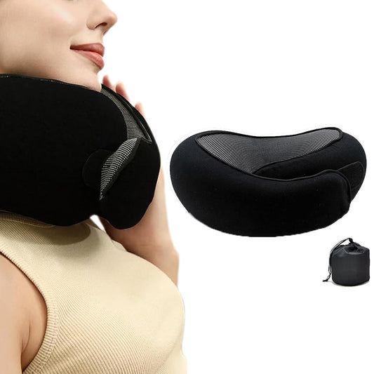 Memory Foam Travel Pillow Neck Support Pillow for Airplane Sleep Black