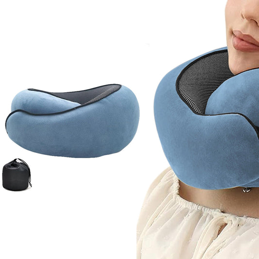 Memory Foam Travel Pillow Neck Support Pillow for Airplane Sleep Peacock Blue
