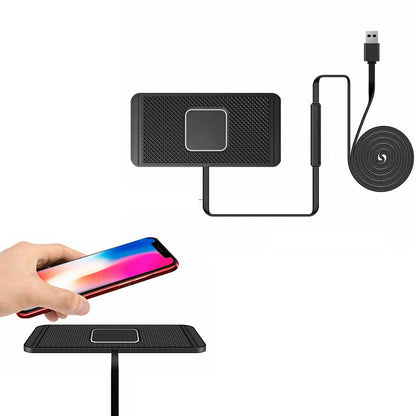 15W Wireless Charger Pad Dock Car Phone Holder Mat Non-Slip Charging Station USB-A Style