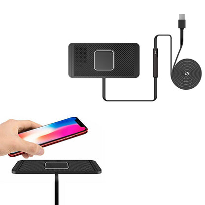 15W Wireless Charger Pad Dock Car Phone Holder Mat Non-Slip Charging Station Type-C Style