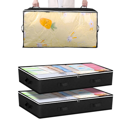 2 Pack Under Bed Zipper Storage Containers 90L Collapsible Closet Organizer Bins with Clear Window Black