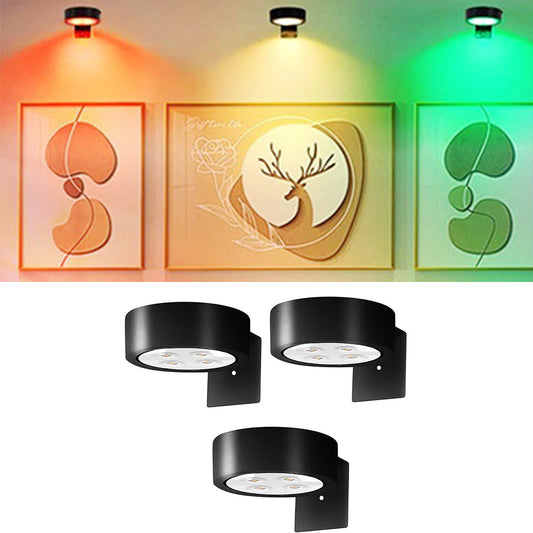 3Pcs Wireless RGB Picture Light Rechargeable LED Art Display Light for Picture Frame Paintings Black