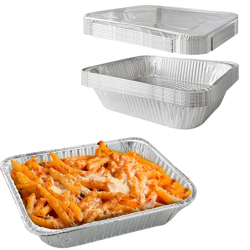 10Pcs Aluminum Foil Pans with Lids BBQ Dish Food Storage Tray for Baking Picnic Cooking