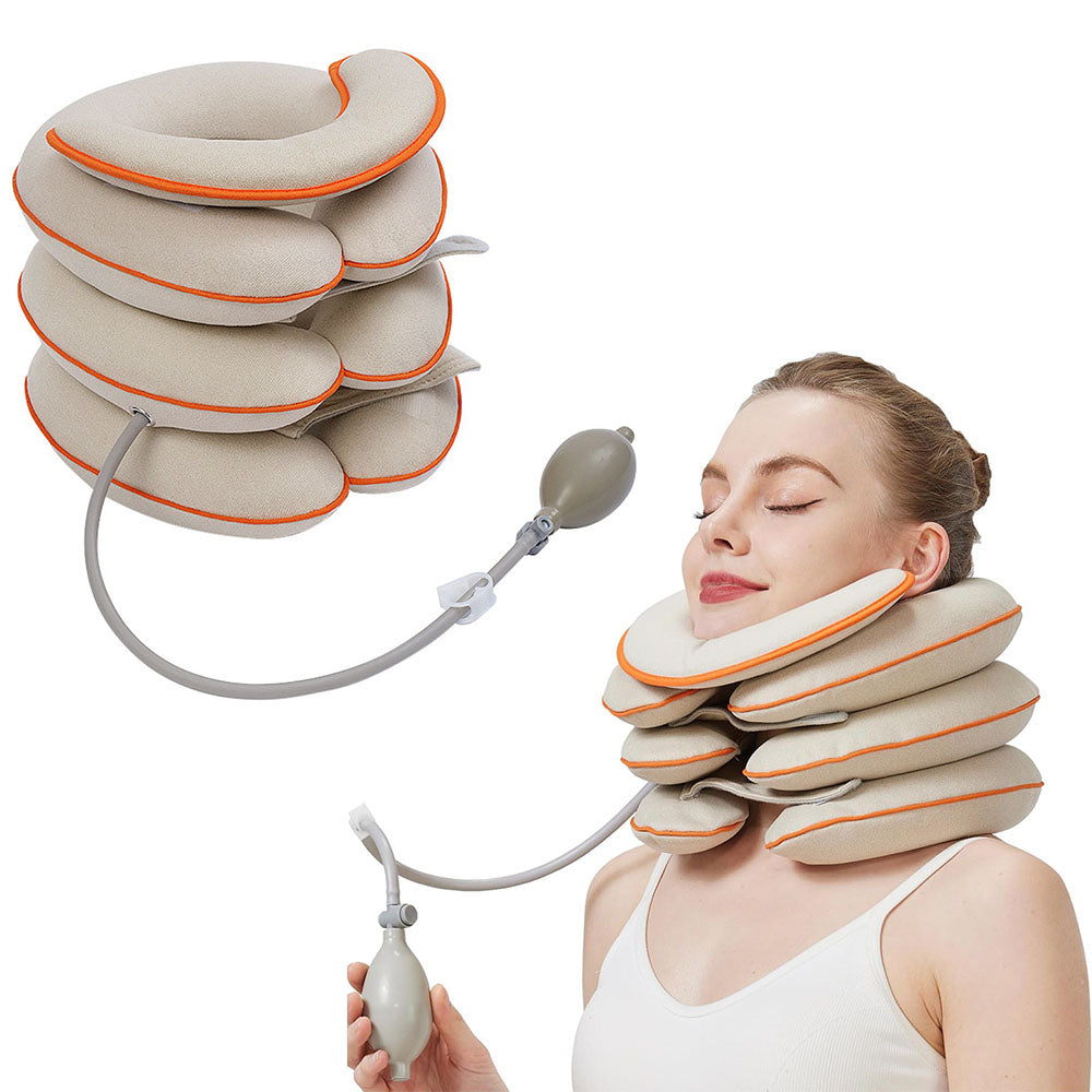 Inflatable Neck Stretcher for Cervical Traction with Innovative 3-Layer Neck Brace Pillow for Neck Support
