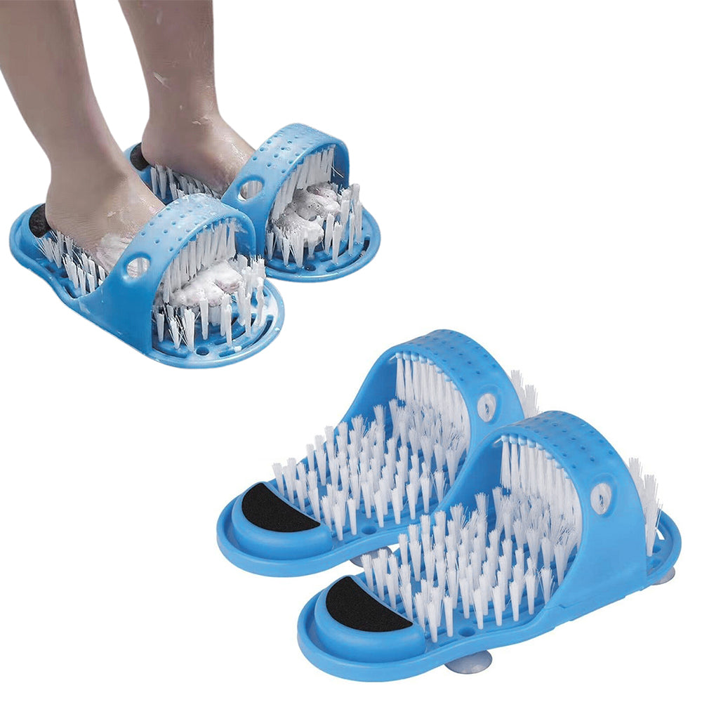 Pair of Exfoliating Shower Slippers Foot Cleaning Scrubber Bathroom Massager Sandals Black