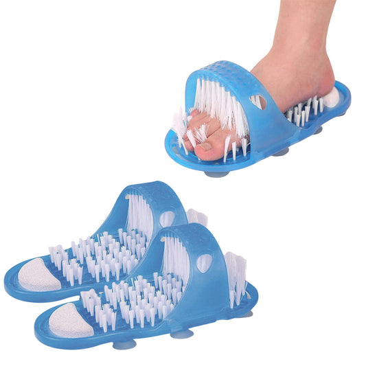 Pair of Exfoliating Shower Slippers Foot Cleaning Scrubber Bathroom Massager Sandals White