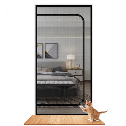 Screen Door with Zipper Hook and Loop Pet Mesh Door Barrier 85x210cm D Opening