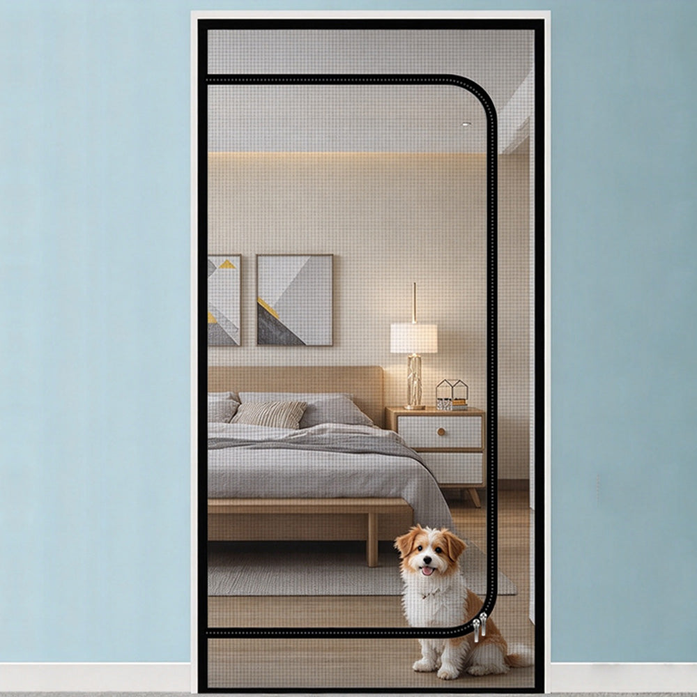 Screen Door with Zipper Hook and Loop Pet Mesh Door Barrier 80x200cm D Opening