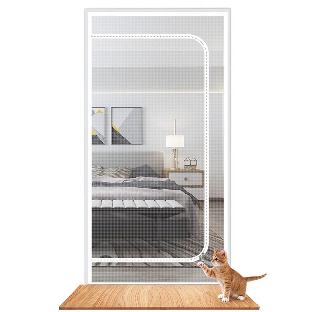 Screen Door with Zipper Hook and Loop Pet Mesh Door Barrier 80x200cm D Opening White