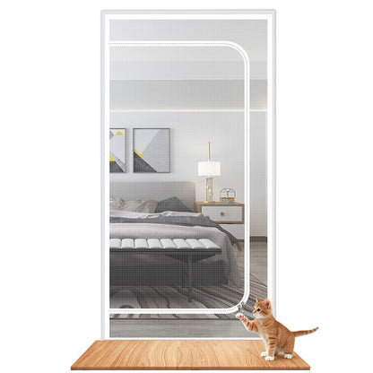 Screen Door with Zipper Hook and Loop Pet Mesh Door Barrier 80x200cm D Opening White
