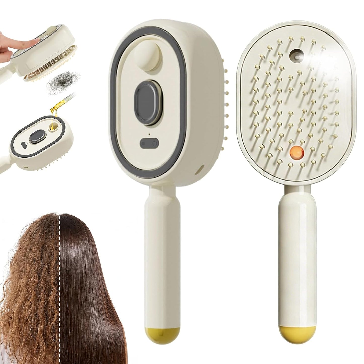 Mist Spray Cushion Comb Electric Steam Hair Brush - Beige