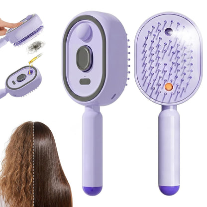 Mist Spray Cushion Comb Electric Steam Hair Brush - Purple