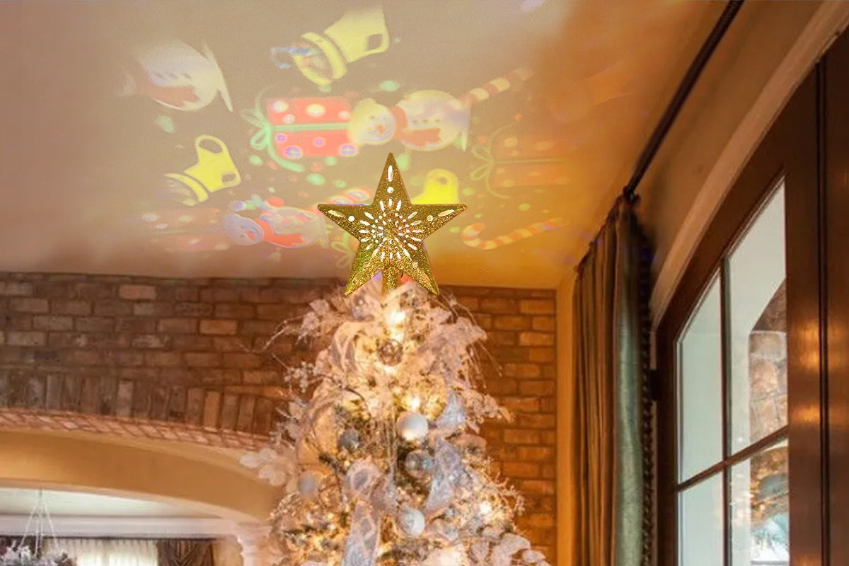 Christmas Tree Topper Star Lighted LED Christmas Treetop Projector Lights for Home Holiday Party Decor