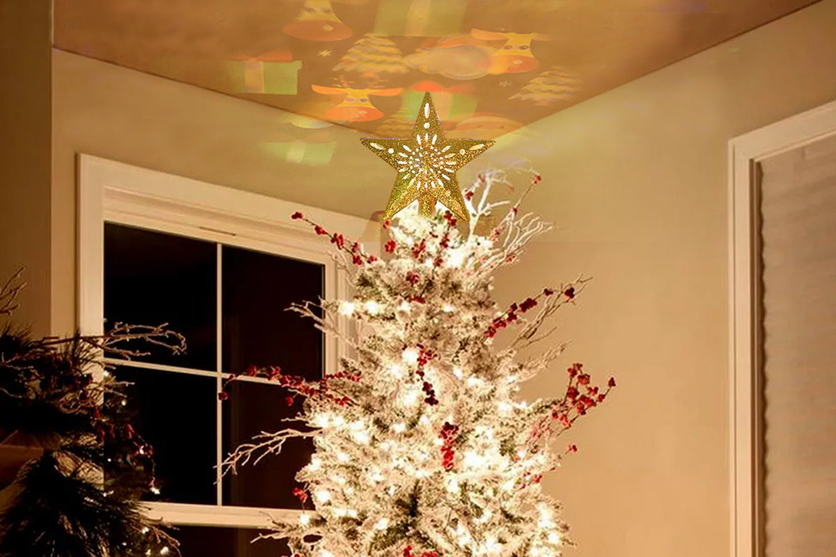 Christmas Tree Topper Star Lighted LED Christmas Treetop Projector Lights for Home Holiday Party Decor