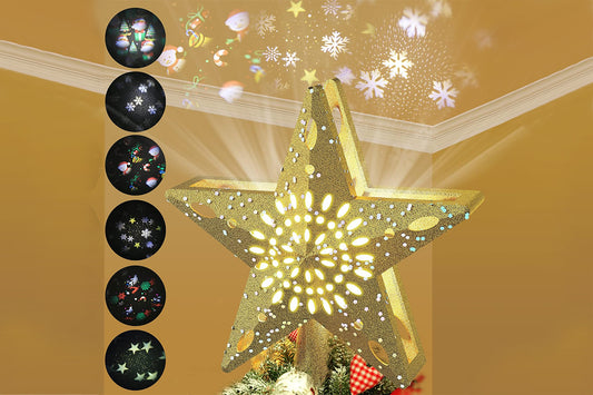 Christmas Tree Topper Star Lighted LED Christmas Treetop Projector Lights for Home Holiday Party Decor