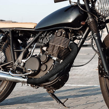 10M Pipe Heat Insulation Wrap Tape for Motorcycle Fiberglass Heat Shield Tape with Stainless Ties Black