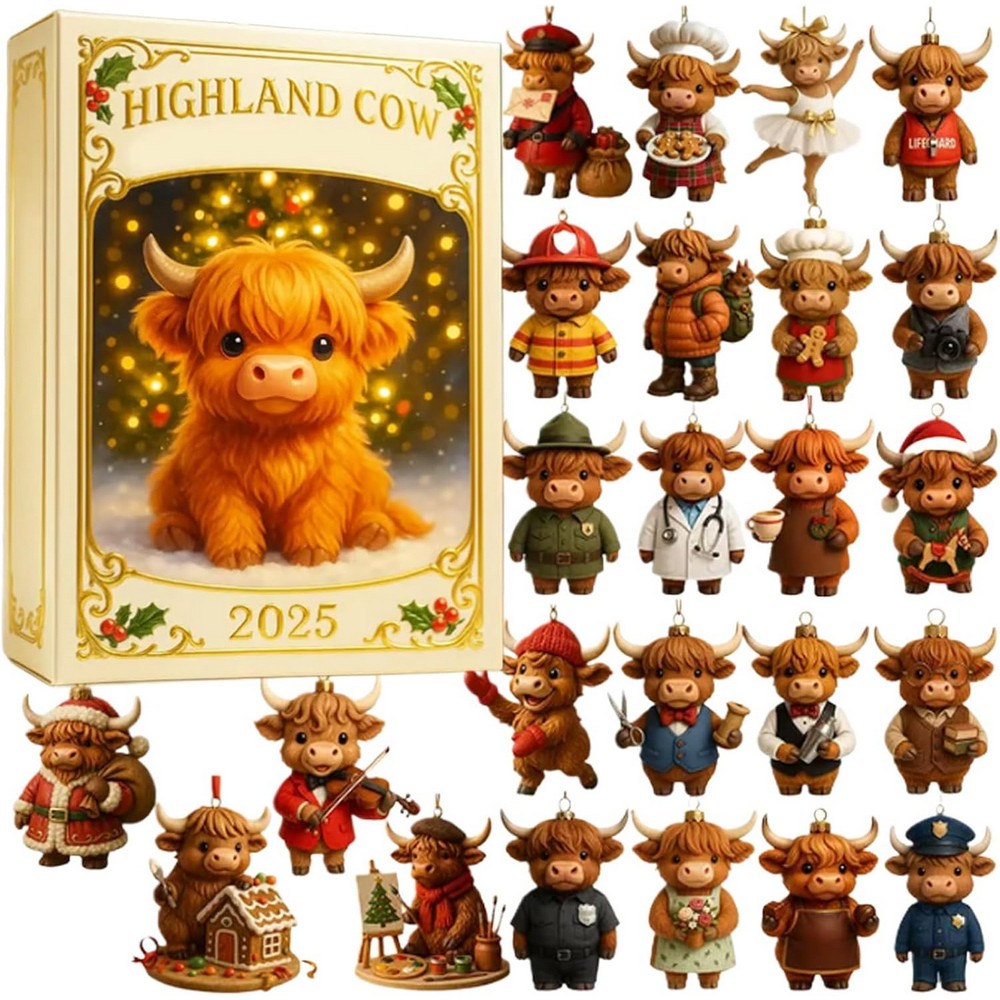 Highland Cow Christmas Advent Calendar with 24 Daily Surprise Countdown Calendar