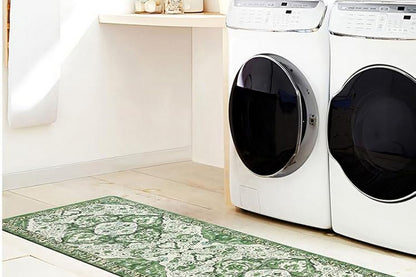 2Pcs Boho Anti-Fatigue Kitchen Mats Non-Slip Cushioned for Kitchen Sink Laundry -Green