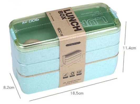 3 Compartment Lunch Box Leak Proof Bento Container for Office School and Travel-Green