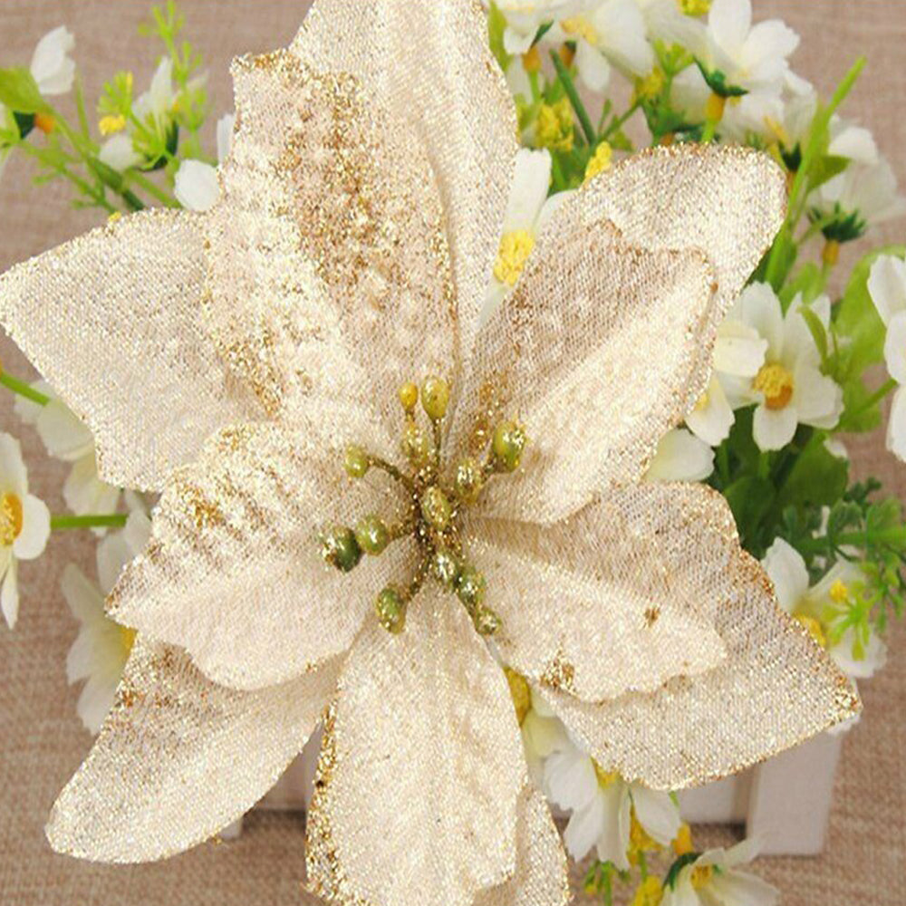 60 Pieces Christmas Glitter Artificial Flowers Ornaments
