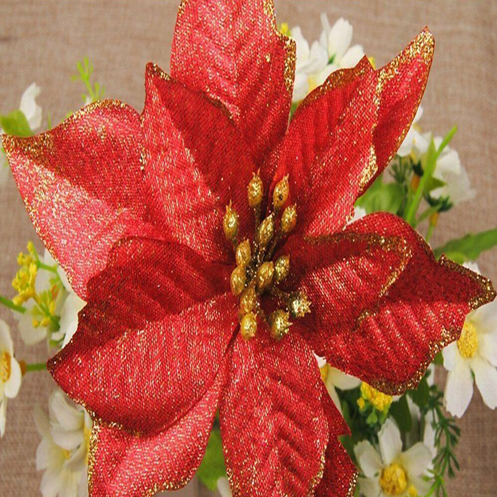 60 Pieces Christmas Glitter Artificial Flowers Ornaments