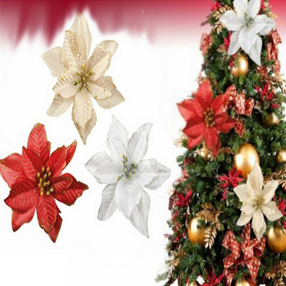 60 Pieces Christmas Glitter Artificial Flowers Ornaments