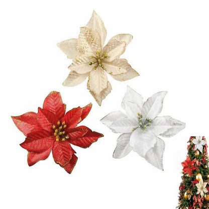 60 Pieces Christmas Glitter Artificial Flowers Ornaments